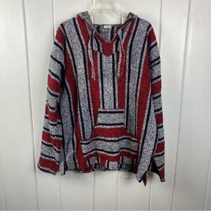 Vintage Baja Joe Hoodie Men XL Drug Rug Poncho Mexican Blanket Sweatshirt